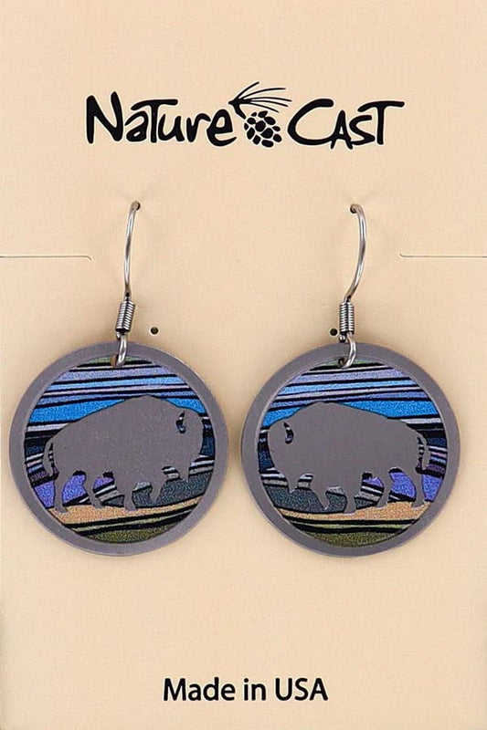 Earring Dangle Bison w/Colorful Landscape