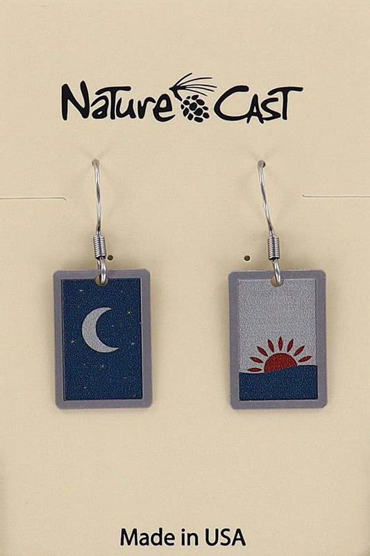 Earring Dangle Moon and Sun in Rectangle