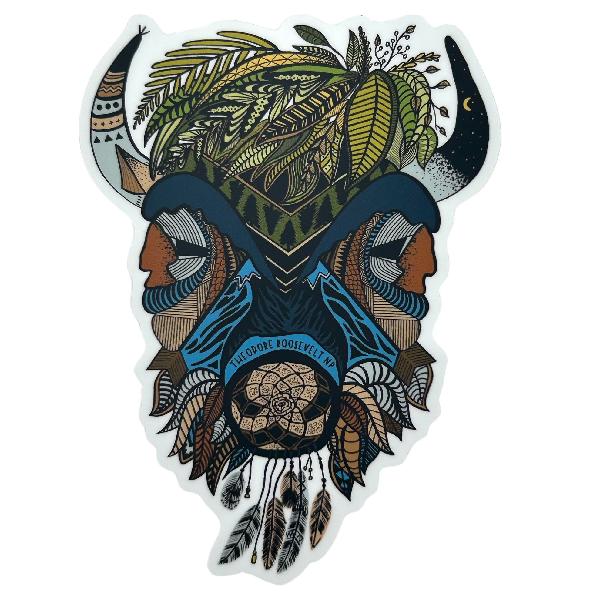 Boho Bison Sticker Blue