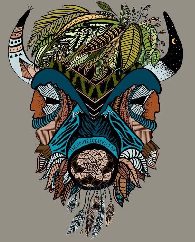 Boho Bison T-shirt Blue