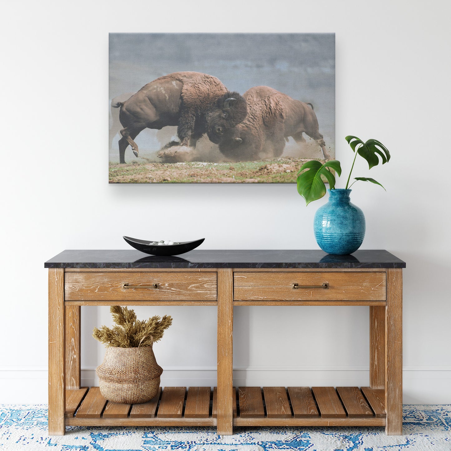 Bison Fight Canvas by Duane Hons Wall