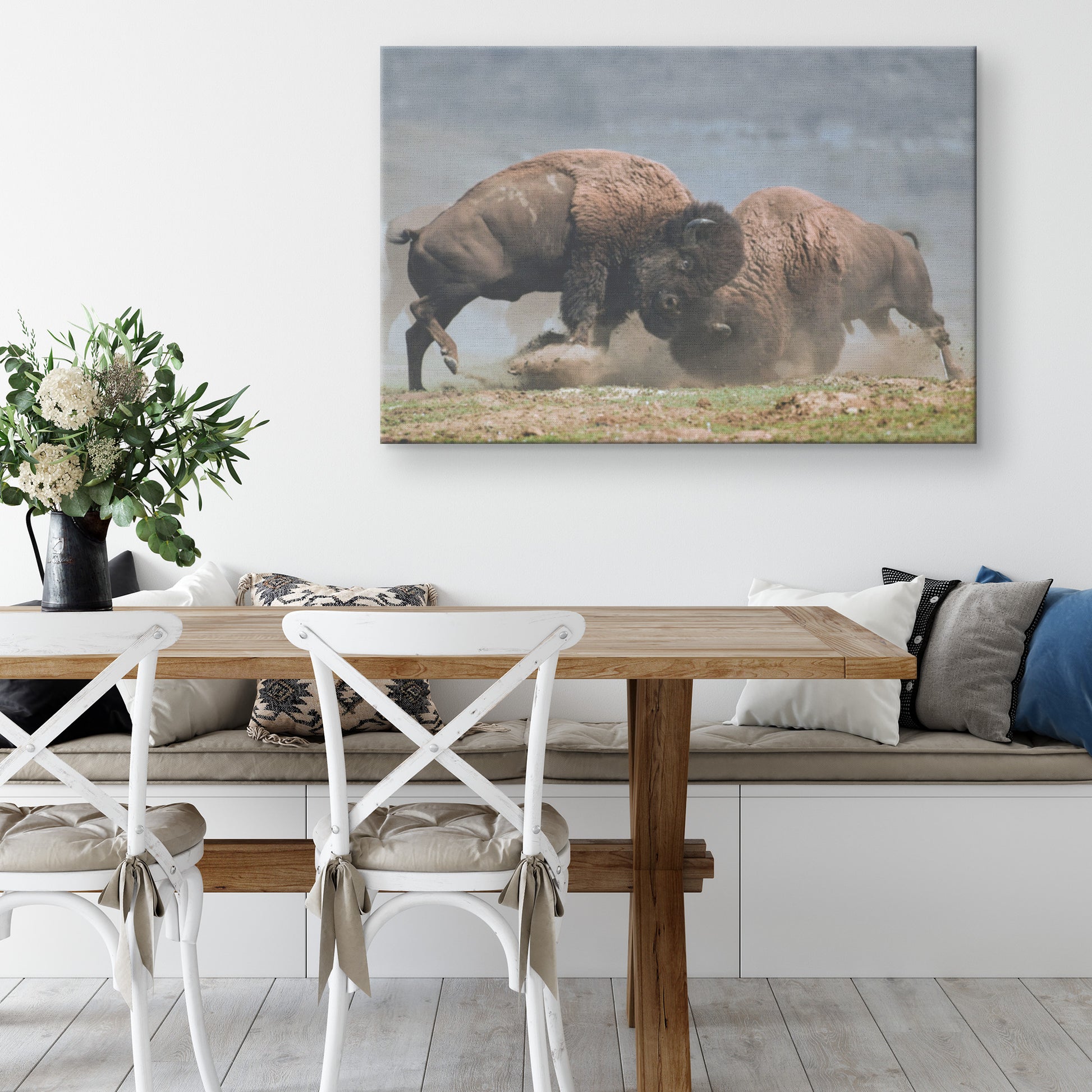 Bison Fight Canvas by Duane Hons Wall L