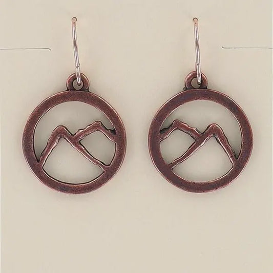 Earring Dangle Copper Finish Mountain in Circle