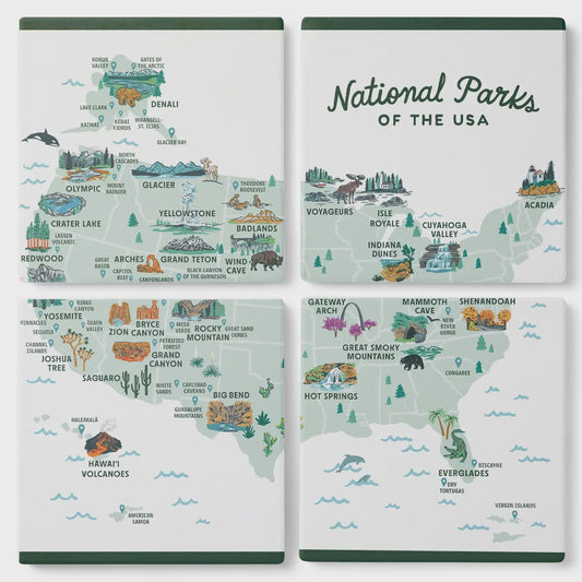 NPS of USA Illustrated Map Coaster Set of 4